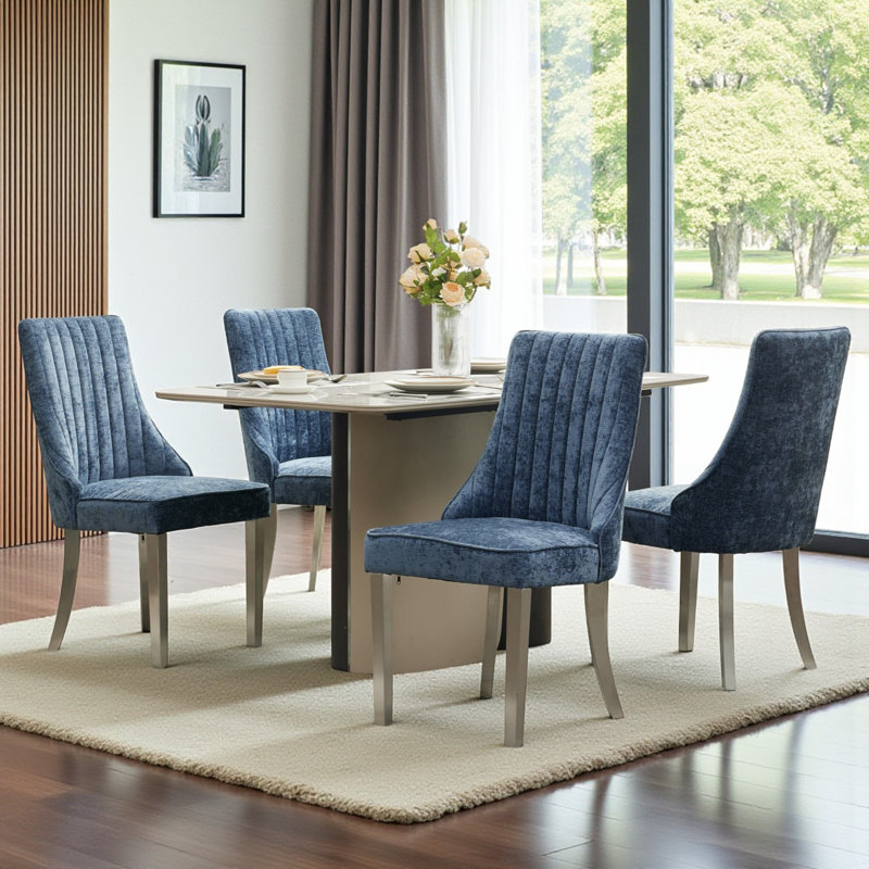 Chaises de salle à manger rembourrées en bois massif American Traditional, 4, Bleu, Argent argent
