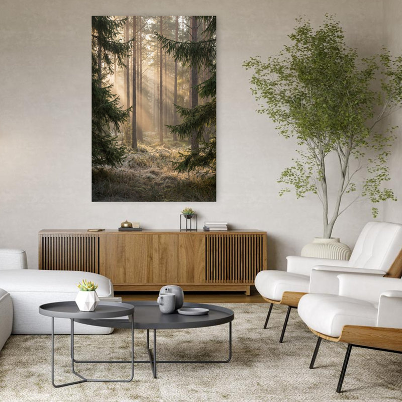 Misty Forest Sunbeam Ethereal Peaceful Serene Pine Tree Forest Art mural, H 48 po x l 32 po