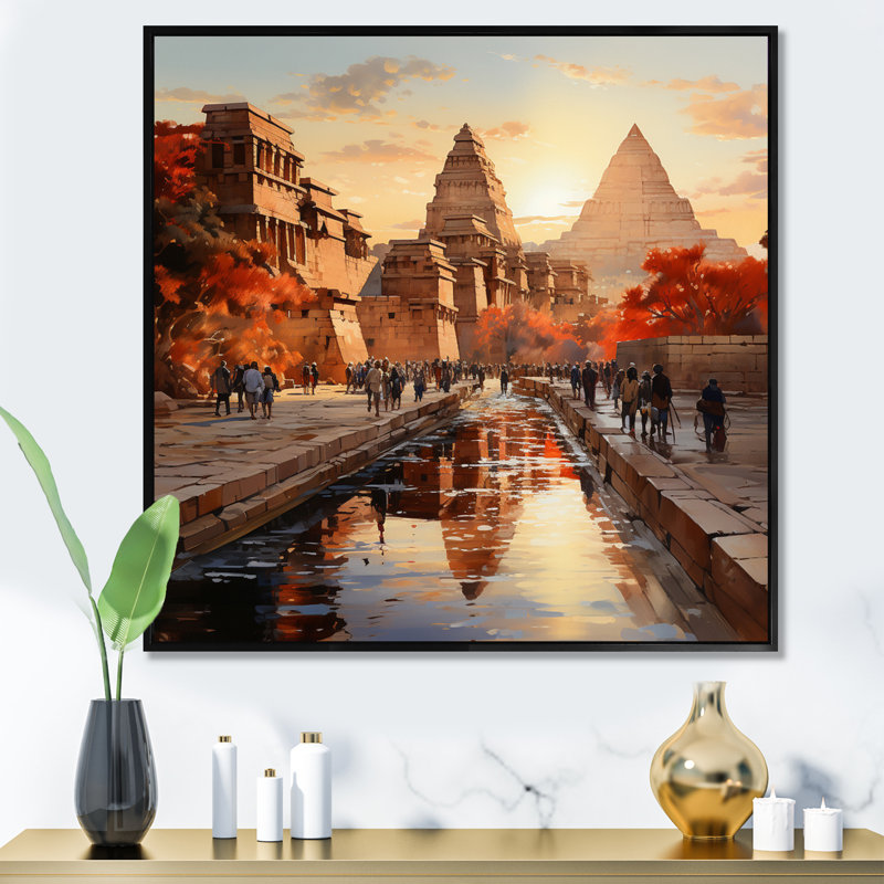 " Egypt Journey To Karnak ", 24" H x 24" W x 1" D, Black Floater Framed