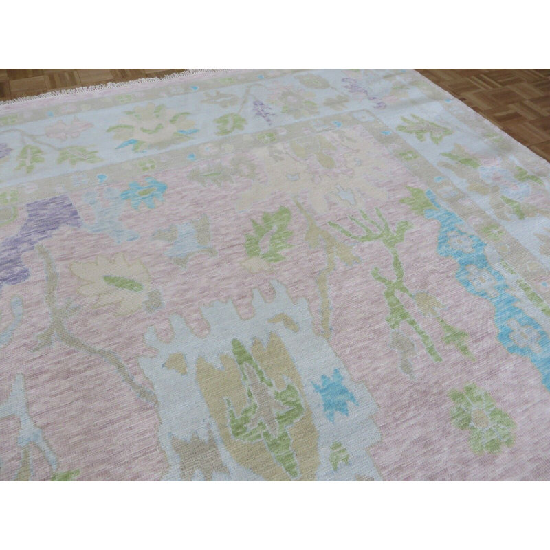 Tapis oriental moderne rose noué à la main 9 pi 10 po x 14 pi 1 po G14584