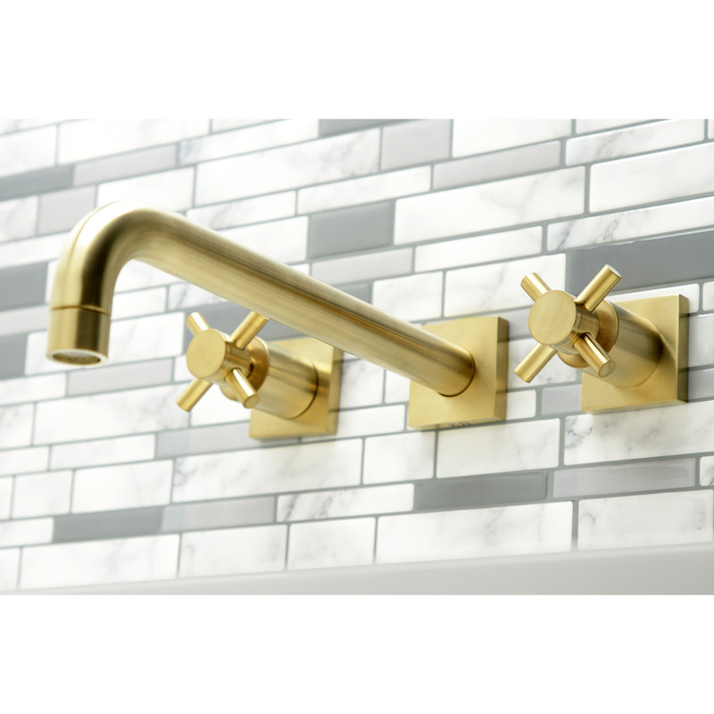 Kingston Brass Concord Two-Handle 3-Hole Wall Mount Roman Tub Faucet, Brushed Brass