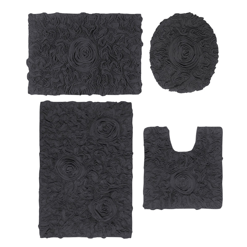 Orobosa Collection 100% Cotton Tufted Machine Washable Bath Rugs (Set of 4), Gray