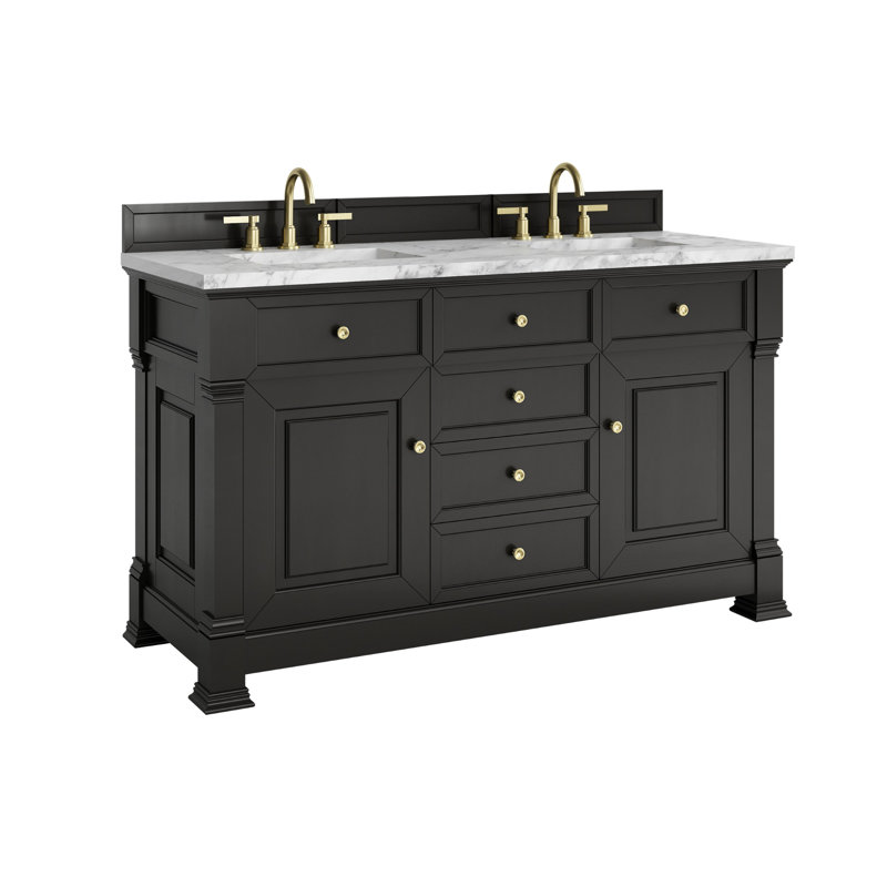 Brookfield 60'' W Double Vanity, Black Onyx, Carrara White, Widespread