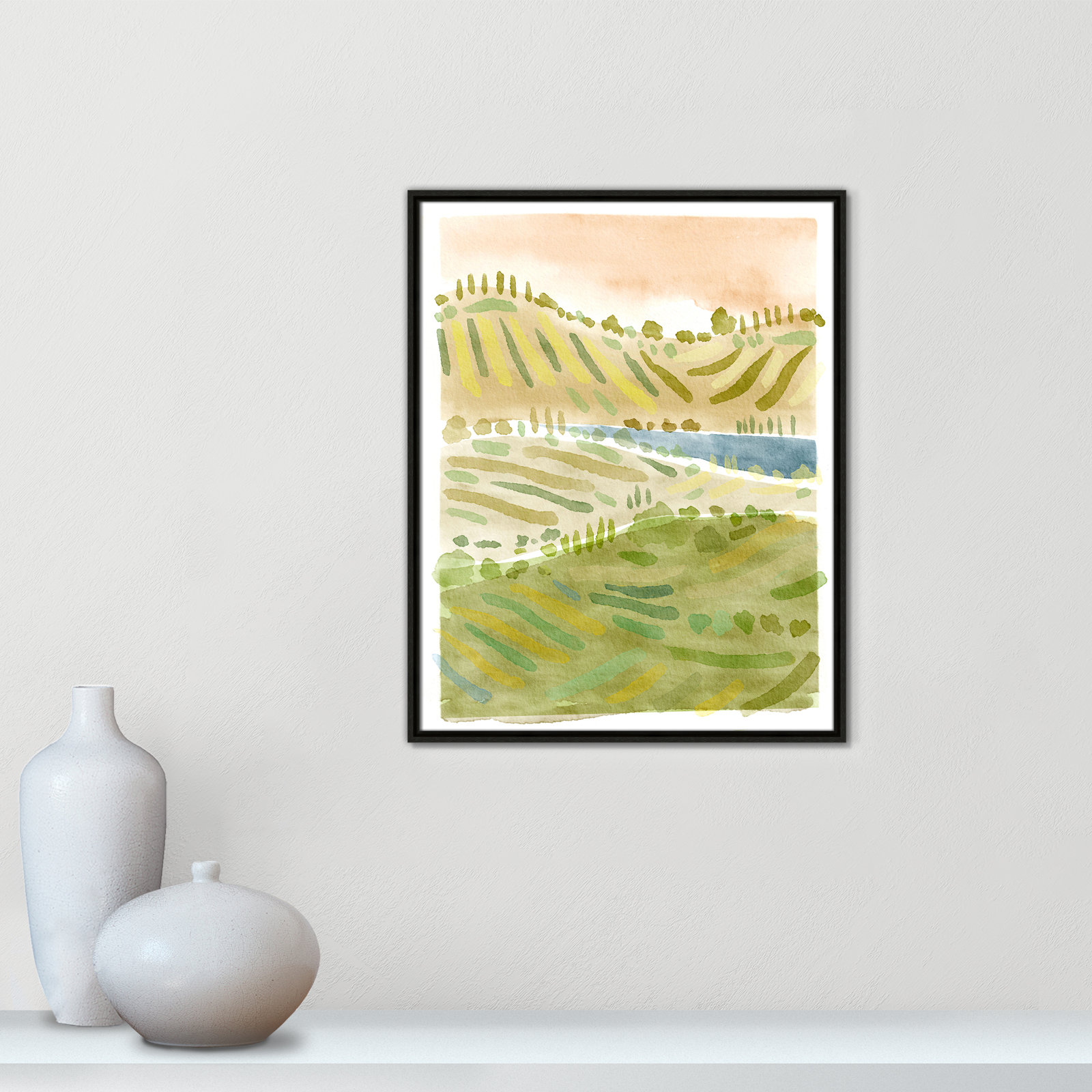 Tuscan Countryside Print by Leah Straatsma, Espresso Floater Framed Canvas, No Mat, 29.5" H x 23.5" W x 2" D