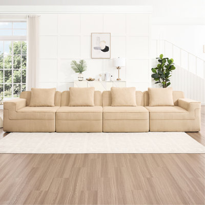 Nuage modulaire 4 places, conception sans os, velours côtelé chameau, aucun assemblage requis, canapé modulaire à confort optimal, assise profonde, assemblage, matériau ultra-doux