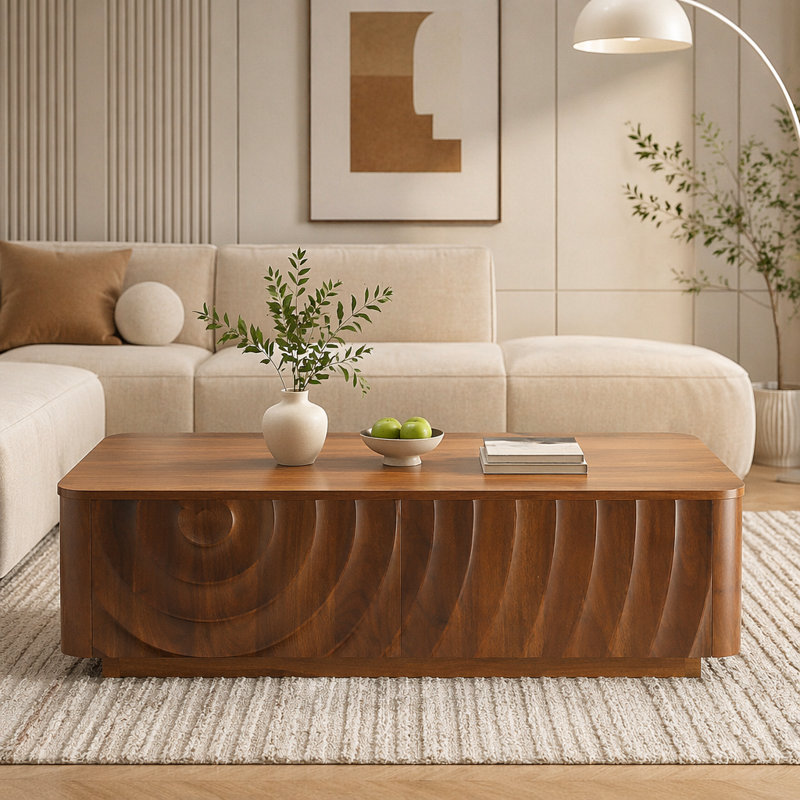 Table basse rectangulaire 47 po avec rangement, Noyer brun