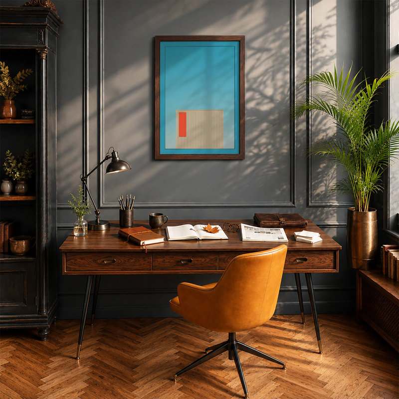 Forms in Blue Minimalist - Framed Print, Walnut, A4 - 29.7 x 21.0 cm