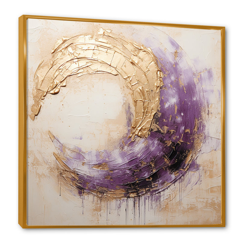 Or et spirale lunaire mauve - peinture abstraite, art mural, H 24 po x l 24 po x P 1 po, Cadre flottant doré