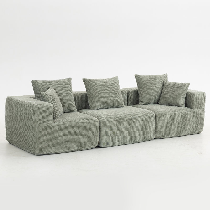 Modular 3-Seat Sectional Sofa, All-Foam Deep-Seat Couch With Plush Textured Chenille, Compressed Shipping & Tool-Free Setup, Low-Profile Design For Small Spaces, 111" W × 37" D × 23.6" H