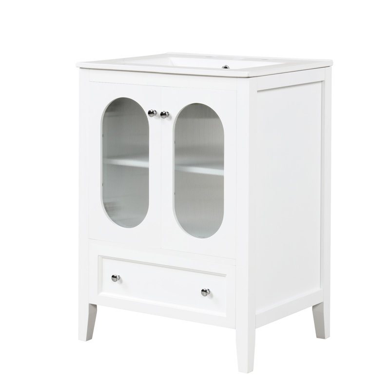 Meuble-lavabo 24 po avec lavabo en céramique avec tiroir, porte, meuble-lavabo