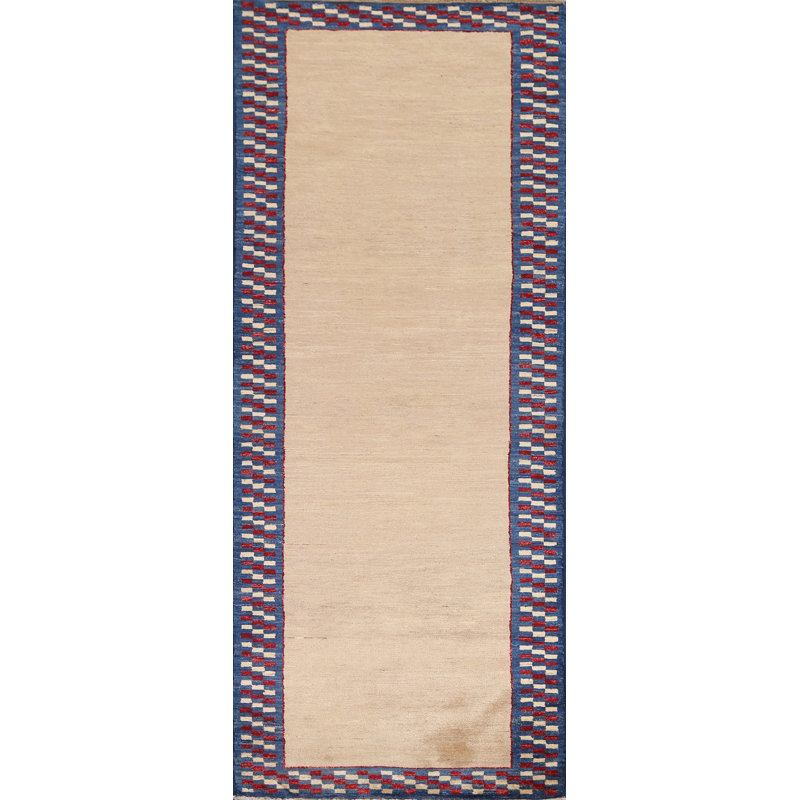 Tapis de couloir oriental neutre Gabbeh Kashkoli noué à la main 3 x 8