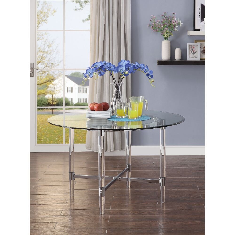 Orren Ellis Alece Round Glass Top Dining Table Wayfair 4824