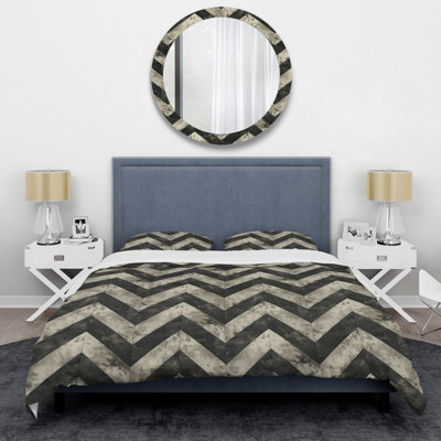 Beige Black Chevron Print IV - Modern Duvet Cover Set