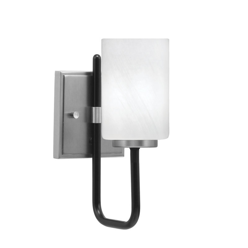 Amarmula 1 Light Wall Sconce, Matte Black & Graphite Finish, 4" White Marble Glass, Black/Nickel, White
