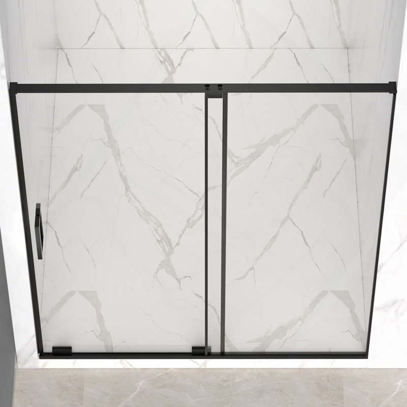 56-60" W X 72" H Semi-Frameless Sliding Shower Door, 5/16"(8Mm) Clear SCGG Tempered Glass, Matte Black Finish, Cut Adjustable Width 4"