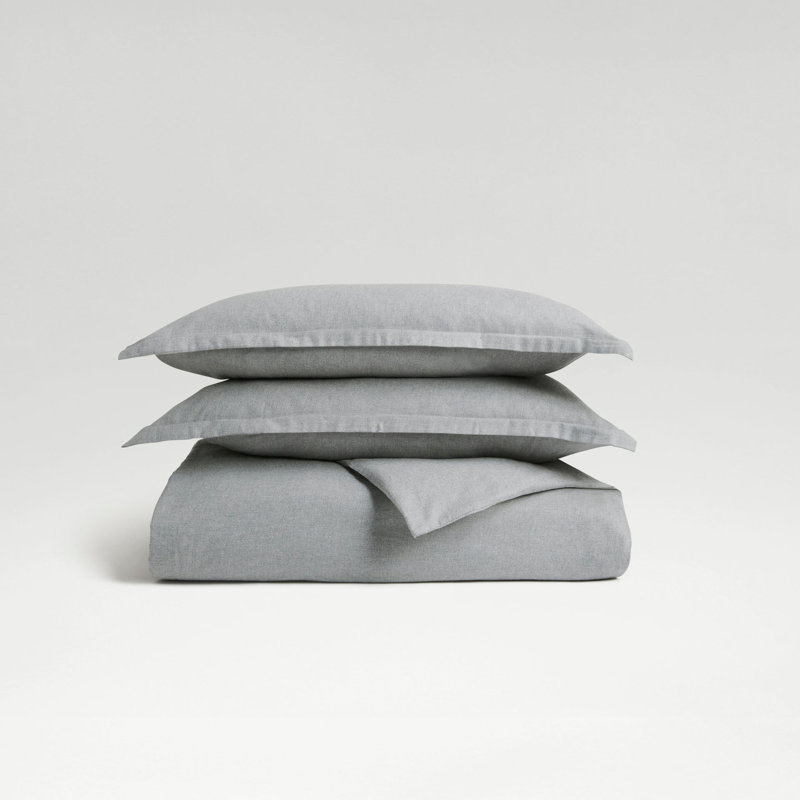Flannel Marl Duvet Cover Set, Queen Duvet Cover + 2 Standard Pillowcases, Silver