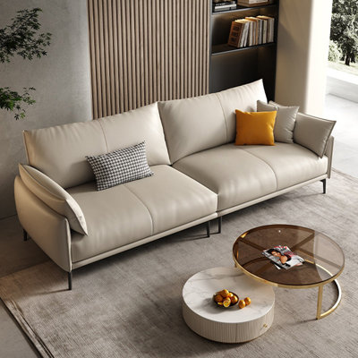 Beige Genuine Leather Modular Sofa cushion couch