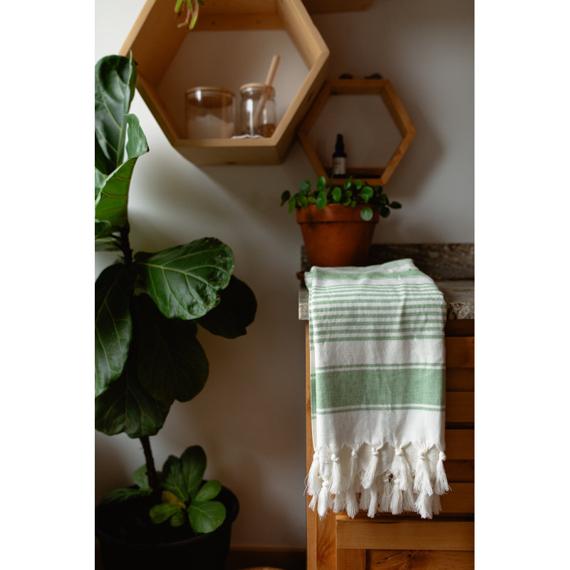  Serviette rayée en coton turc, Olive