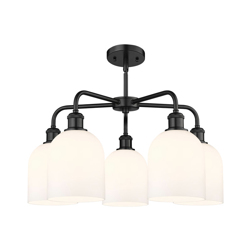 Lustre en forme de cloche à intensité variable en acier à 5 lumières Odaniel, Noir mat, Blanc lustré