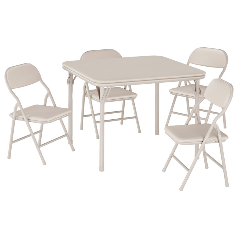 Collapsible Kids Table and Chairs Set – Upholstered PU Leather, Soft Cushions, Metal Frame, Easy to Clean – 5-Piece Activity Furniture for Playroom, Bedroom, Nursery, Daycare, Study room