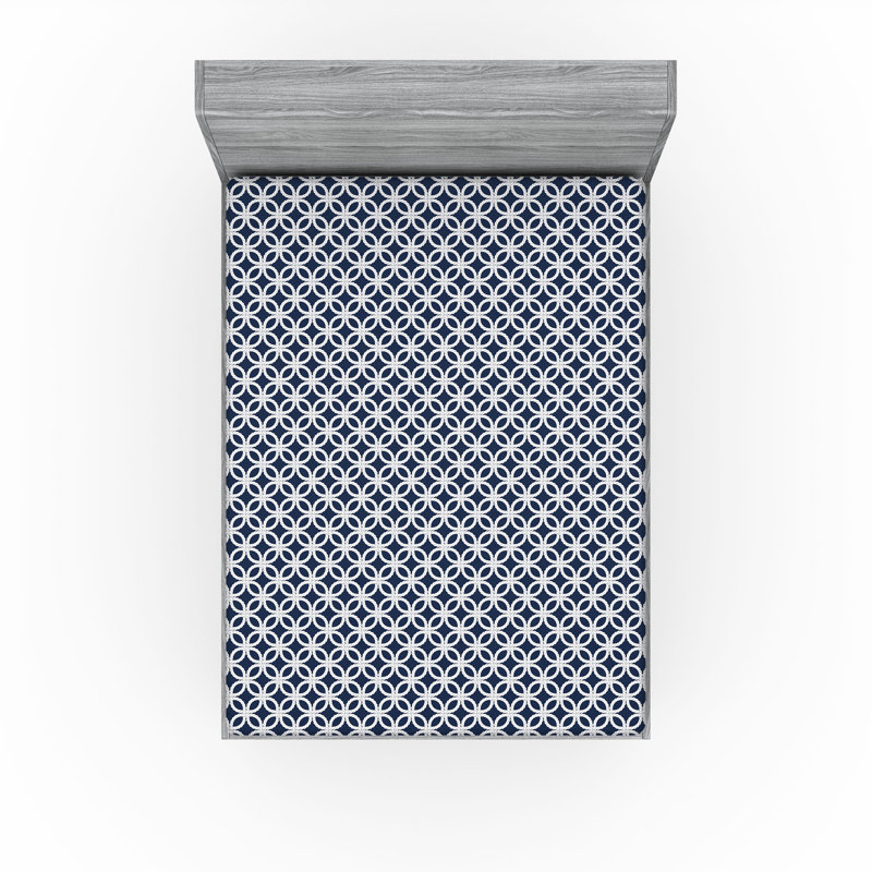 Drap-housse Ambesonne, paquet de 2, Drap-housse très grand californien, Bleu foncé / blanc géométrique