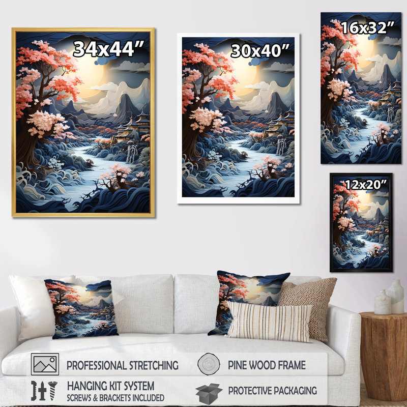 Serenity Lake Storm Moonlight sur toile, Cadre naturel flottant, H 32 po x l 16 po x P 1 po