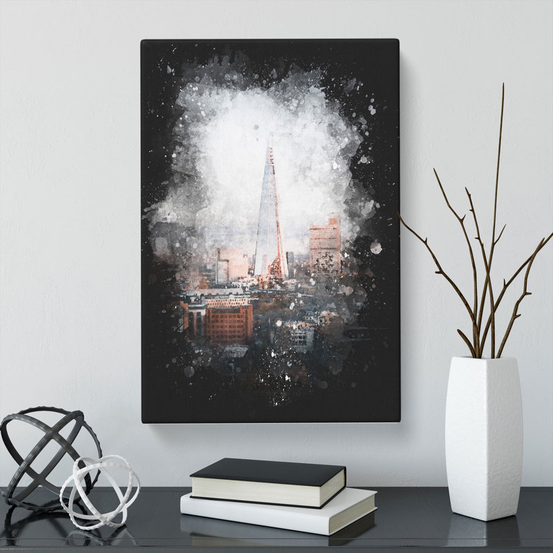 The Shard In London Vol.5 Paint Splash - Wrapped Canvas Print, 50cm H x 35cm W x 3cm D
