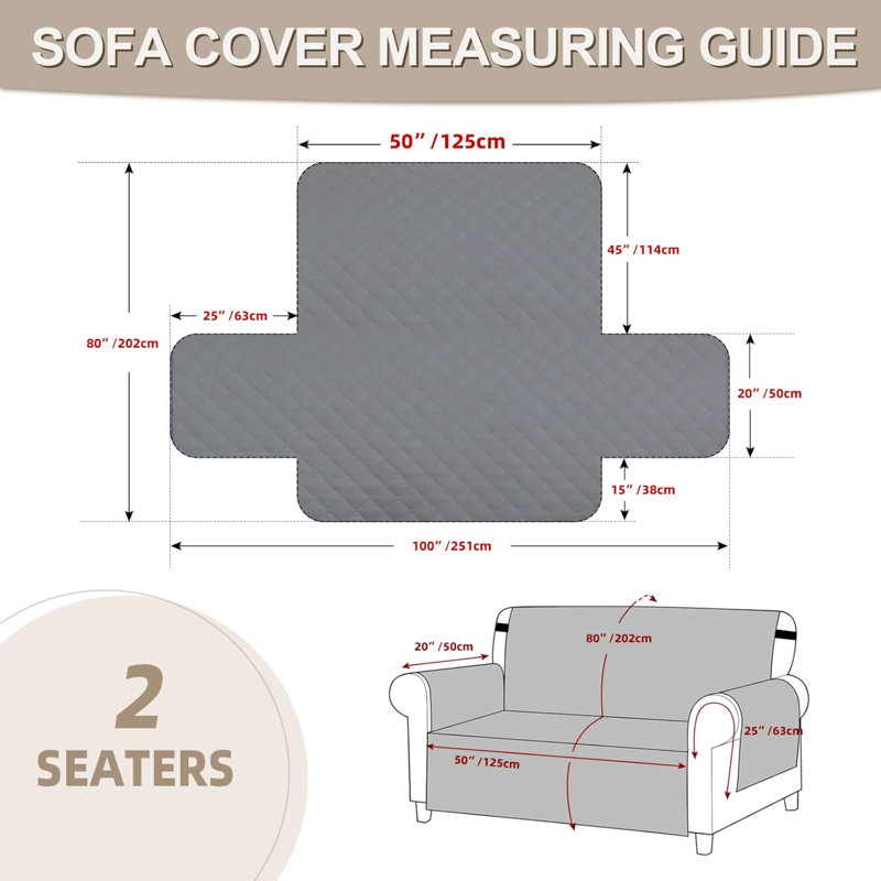 Sofa Covers Water Resistant Sofa Slipcovers 2 Seater Waterproof Reversible Anti-Slip Anti-Scratch Sofa Cover With Non Slip Elastic Straps For Dogs Cats Pets