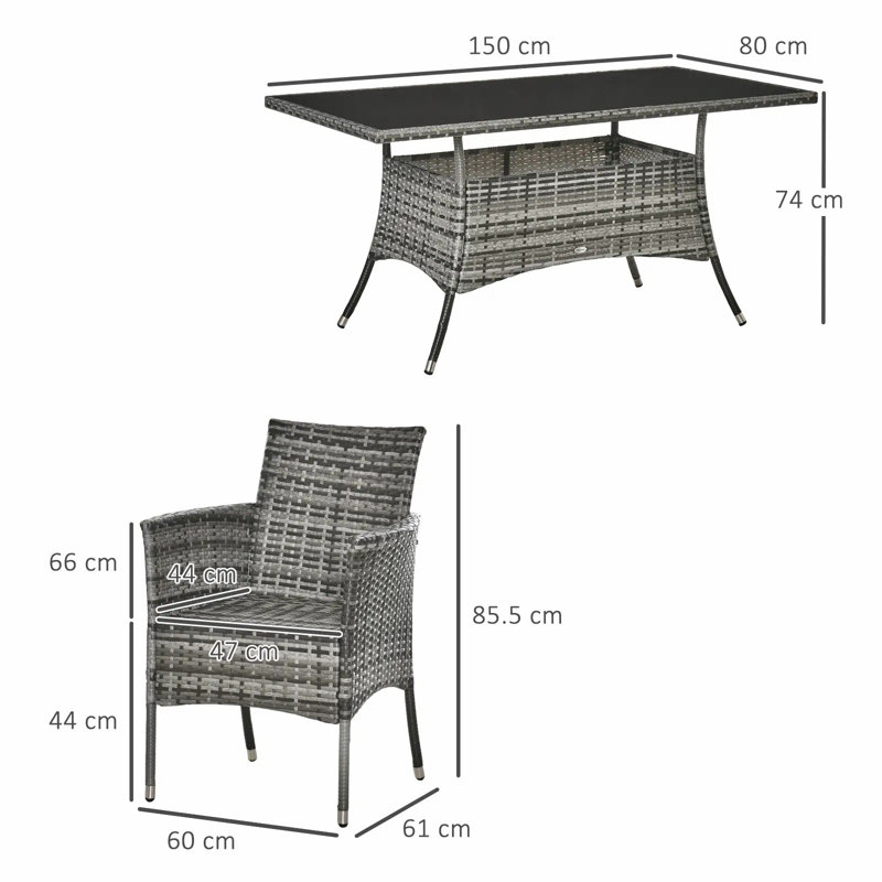 Wicker and Steel Patio Dining Set Table,