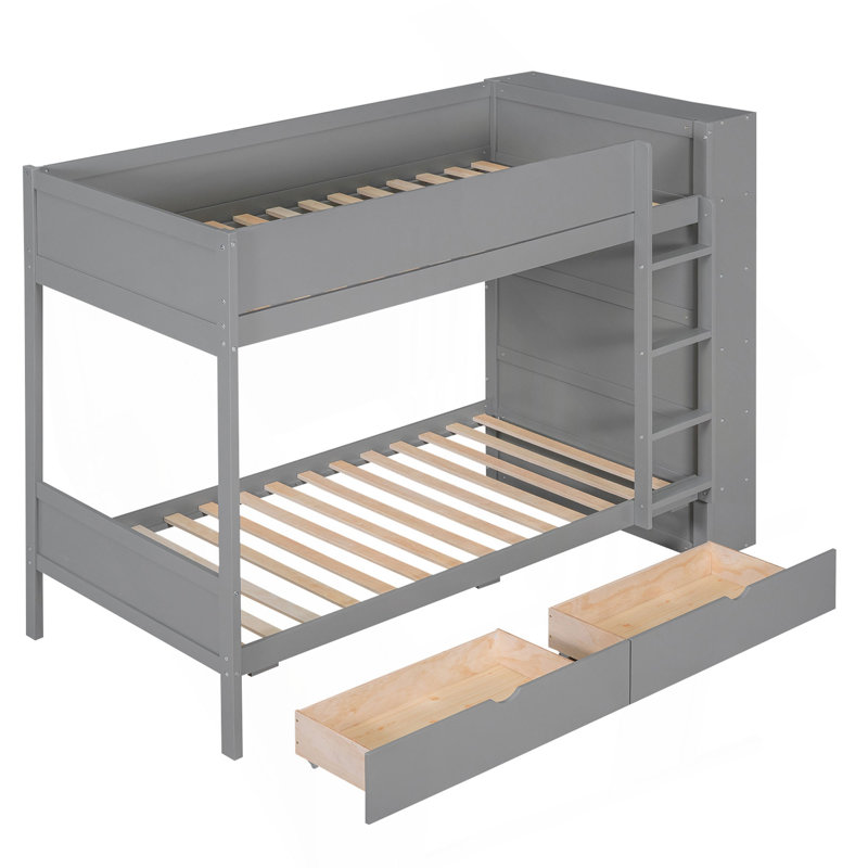 Twin Over Twin Bunk Bed With 2 Drawers And Multi-Layer Cabinet, Gray, Twin