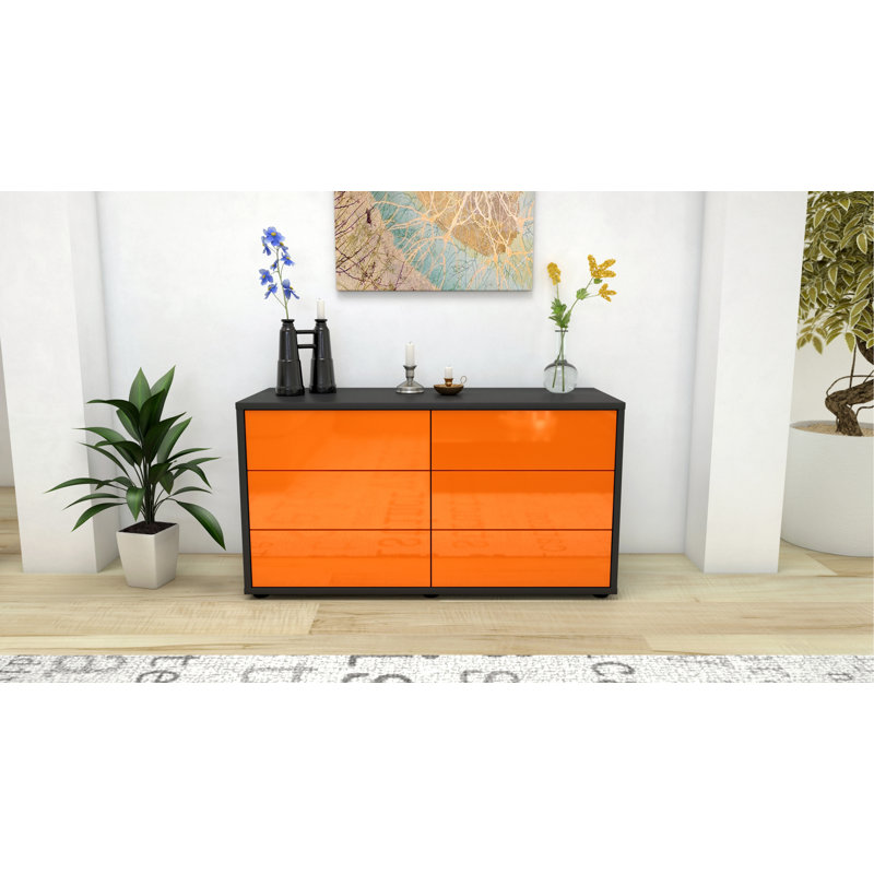 Cossette TV Stand, High-gloss Orange / Matte Anthracite