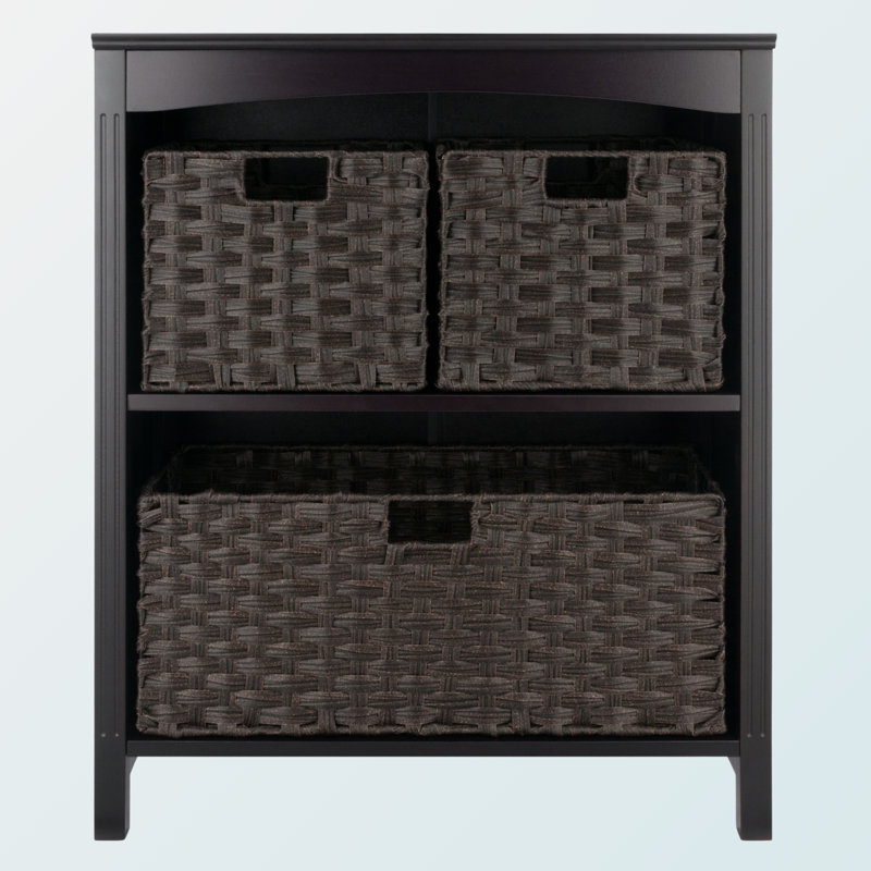 Brownlee brown 4-Pc Storage Shelf with 3 Foldable Woven Baskets, 29.76" H X 25.84" W X 11.64" D