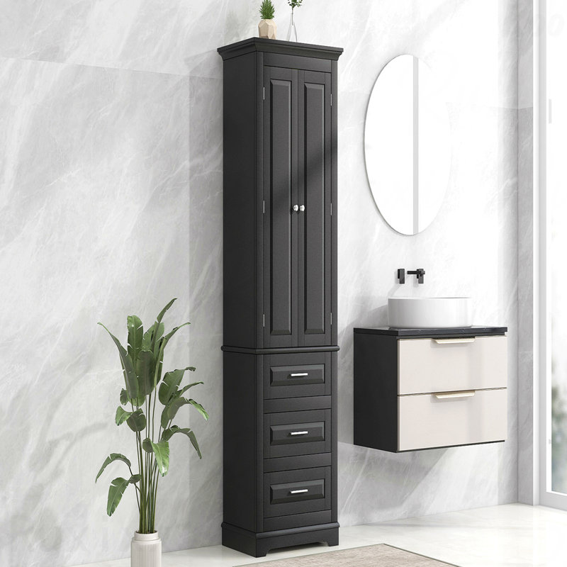 Tall Storage Cabinet With Three Drawers For Bathroom/Office, Black(Old Sku:Wf299282aab), Black