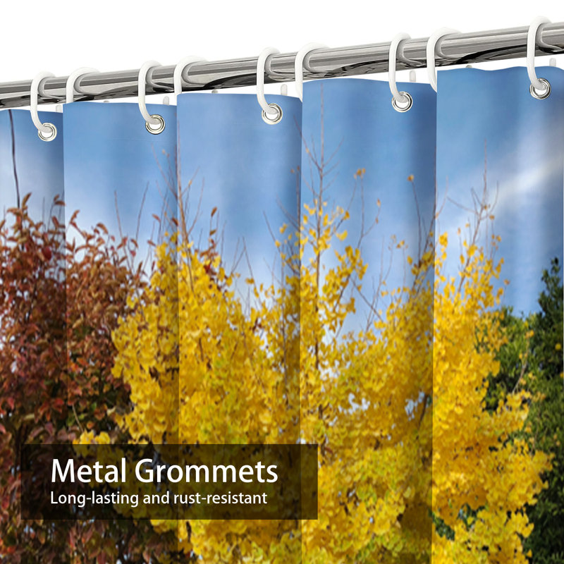 Blue Green Autumn Leaves Trees Colorful Shower Curtain with 12 Hooks, 72" L x 72" W