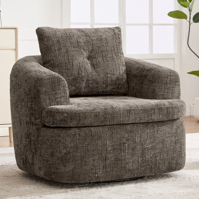  Fauteuil demi-tonneau pivotant à 360 °, fauteuil d'appoint rond de 36,6 pouces avec coussin double couche pour le salon, la chambre à coucher, le bureau ou l'hôtel, brun