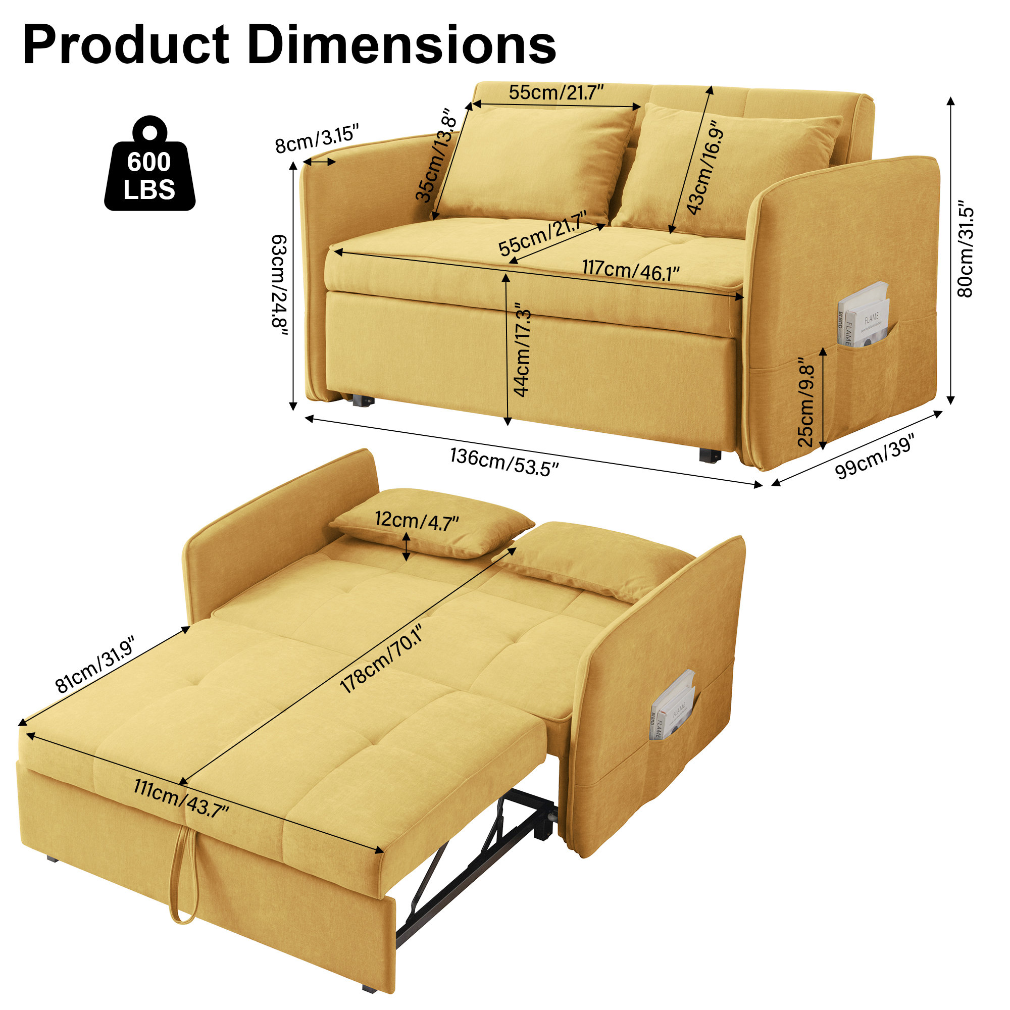 Latitude Run® Salom 53.5'' Convertible Sofa Bed 3in1 Reclining