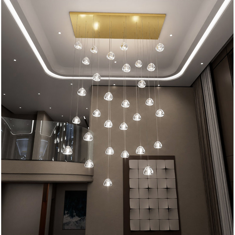 Lustre 30 lumières rectangulaires à intensité variable, Doré