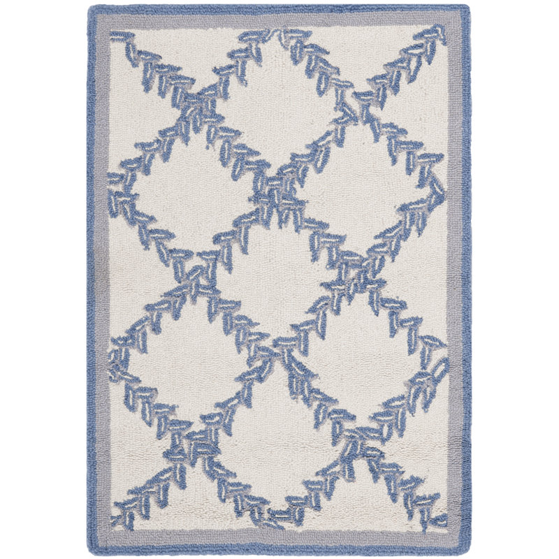 Roseta Hand Hooked Wool Pile Geometric Rug, Rectangle 1'8" x 2'6"