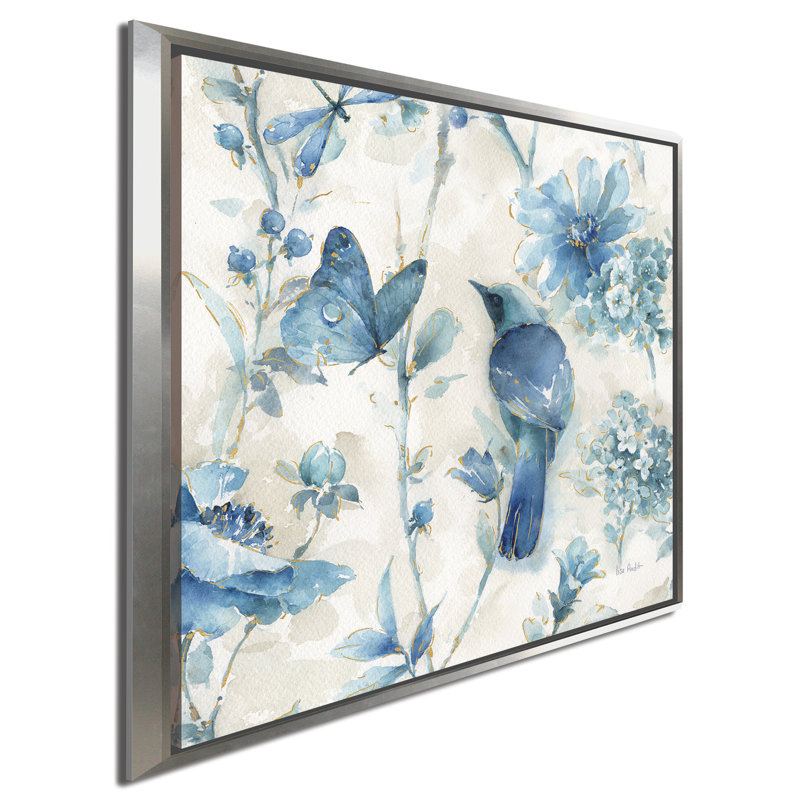 Reproduction d'art sur toile «Indigold», H 21,5 po x l 21,5 po x P 2 po, Cadre flottant argent
