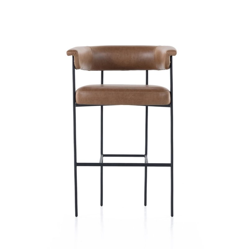 Carrie Upholstered Bar Stool with Metal Frame, Chaps Saddle Genuine Leather, Solid, Bar Stool (30.5" Seat Height)
