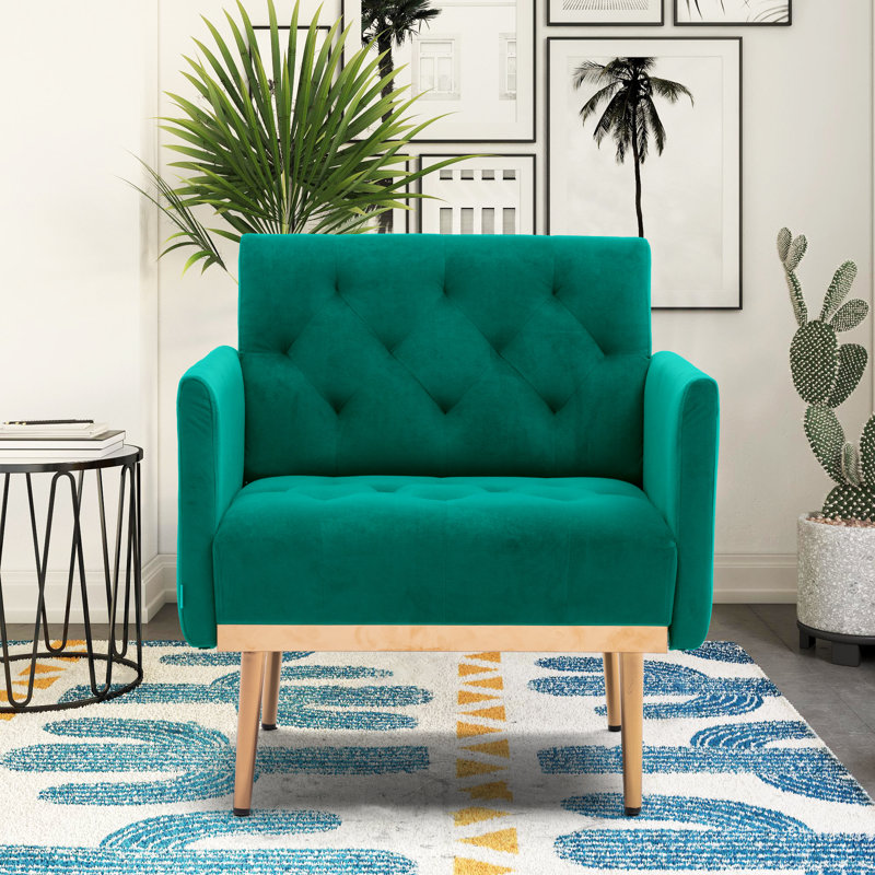 Jaunius 78.994Cm Wide Tufted Velvet Armchair, Malachite Green Velvet