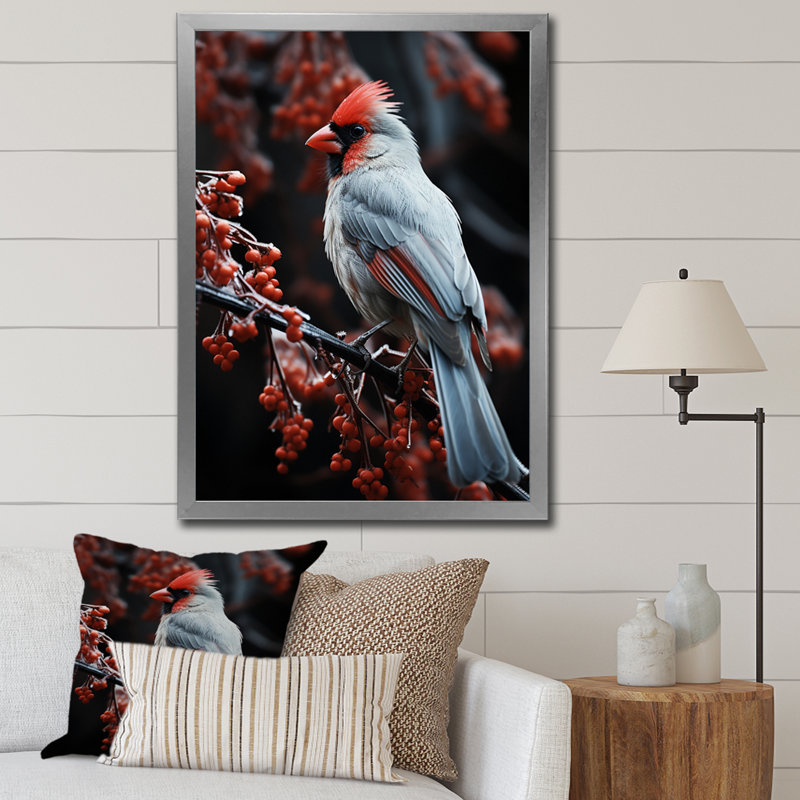 Coral Brid In Winter II, reproduction d'art sur toile, Cadre simple argenté, H 40 po x l 30 po x P 1,5 po