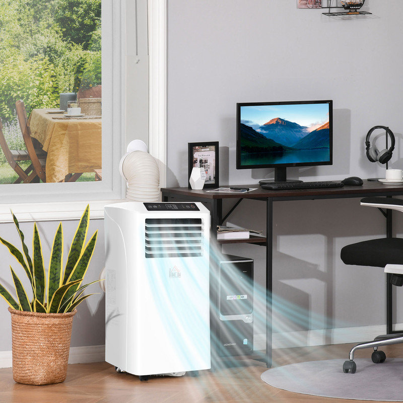Climatiseur portable HOMcom 8000 BTU avec refroidissement, déshumidificateur, ventilation, télécommande, minuterie 24 heures, unité CA portable pour la chambre à coucher, le salon, le bureau personnel, blanc