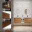 Meuble-lavabo mural avec lavabo en résine, une tablette et quatre portes à fermeture en douceur-1492126329
