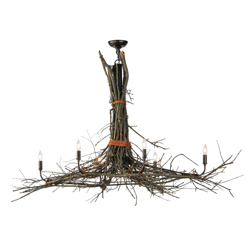 Rustic Bronze 6-Light Twig Candle Chandelier