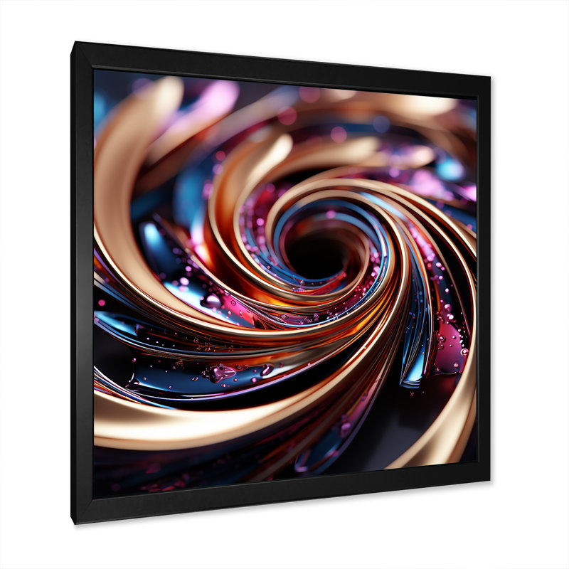 Or et rose hypnotique abstrait en spirale I - abstrait spirales murales, H 16 po x l 16 po x P 1 po, Cadre simple noir