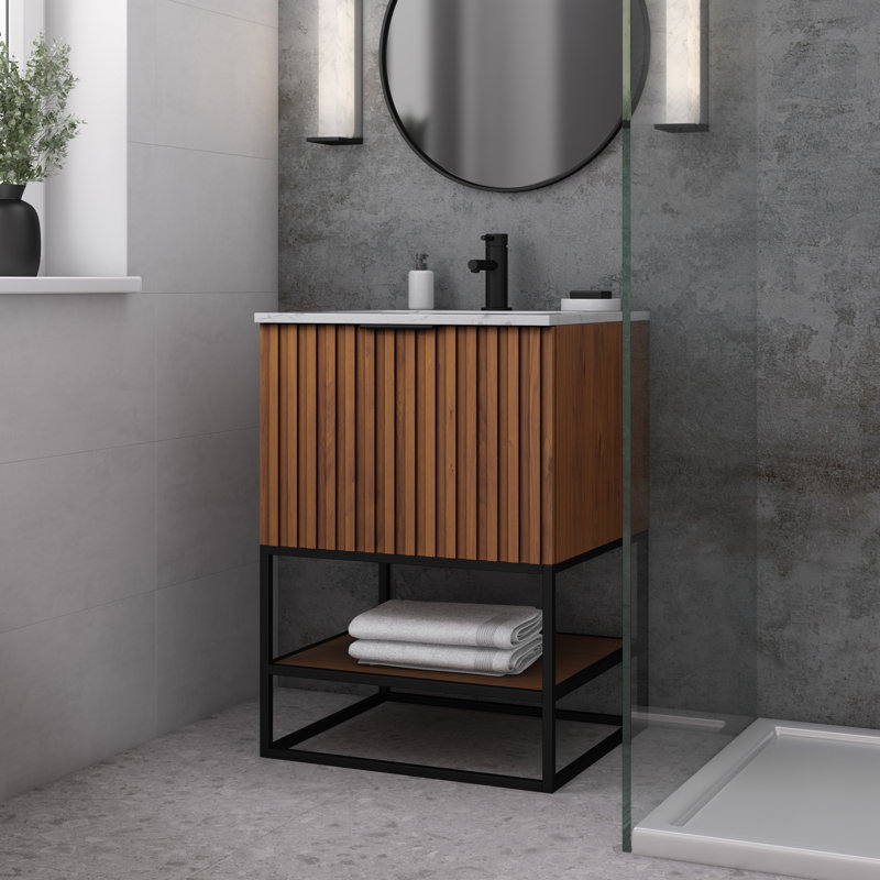 Terra 24'' W Single Vanity, Carrara Marble/Single Faucet Mount, Matte Black