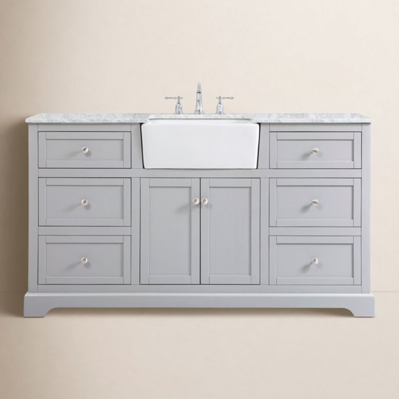 Pardue 60'' Single Bathroom Vanity with Marble Top, Gray