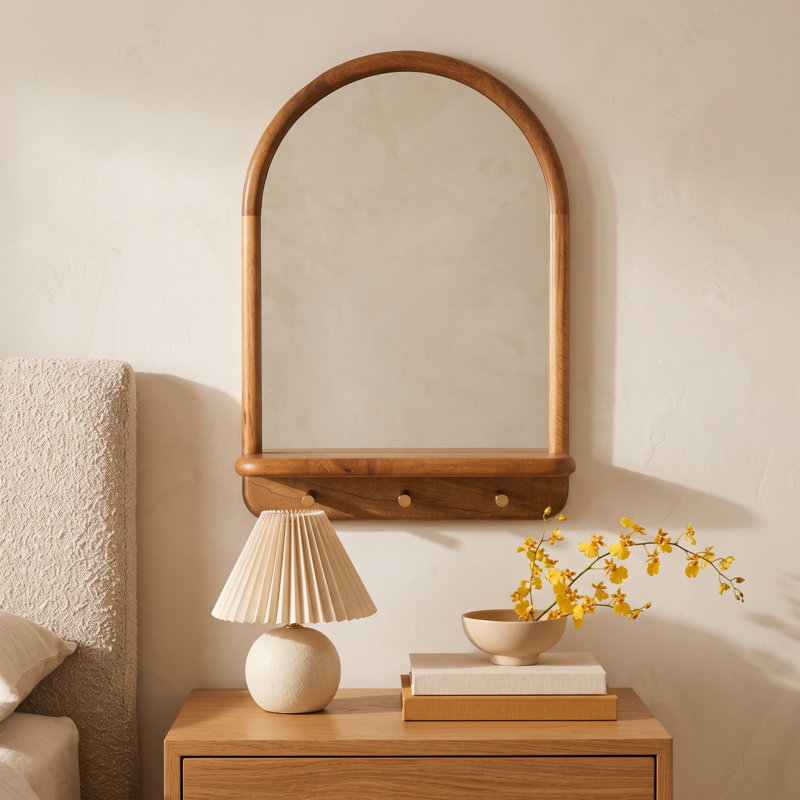 Erving Solid Wood Accent Wall Mirror, Mid Tone Honey