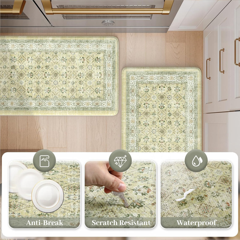 Boho Vintage Kitchen Rugs Sets of 2 Comfort Standing Mat, 119cm L x 44cm W, Beige